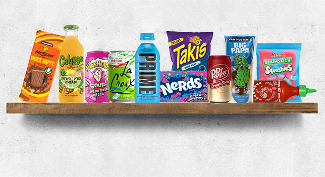 Products we import including Takis, drinks and sweets
