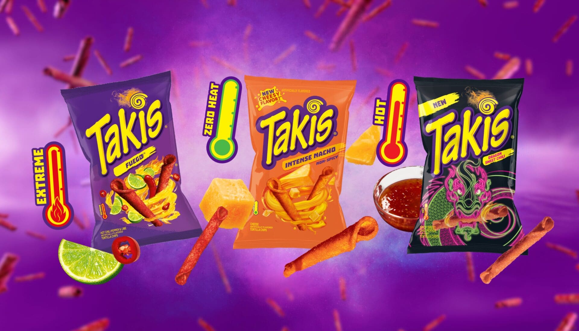 Takis Fuego, Intense Nacho, and Dragon Sweet Chilli – official Takis flavours in New Zealand distributed by Zebra International