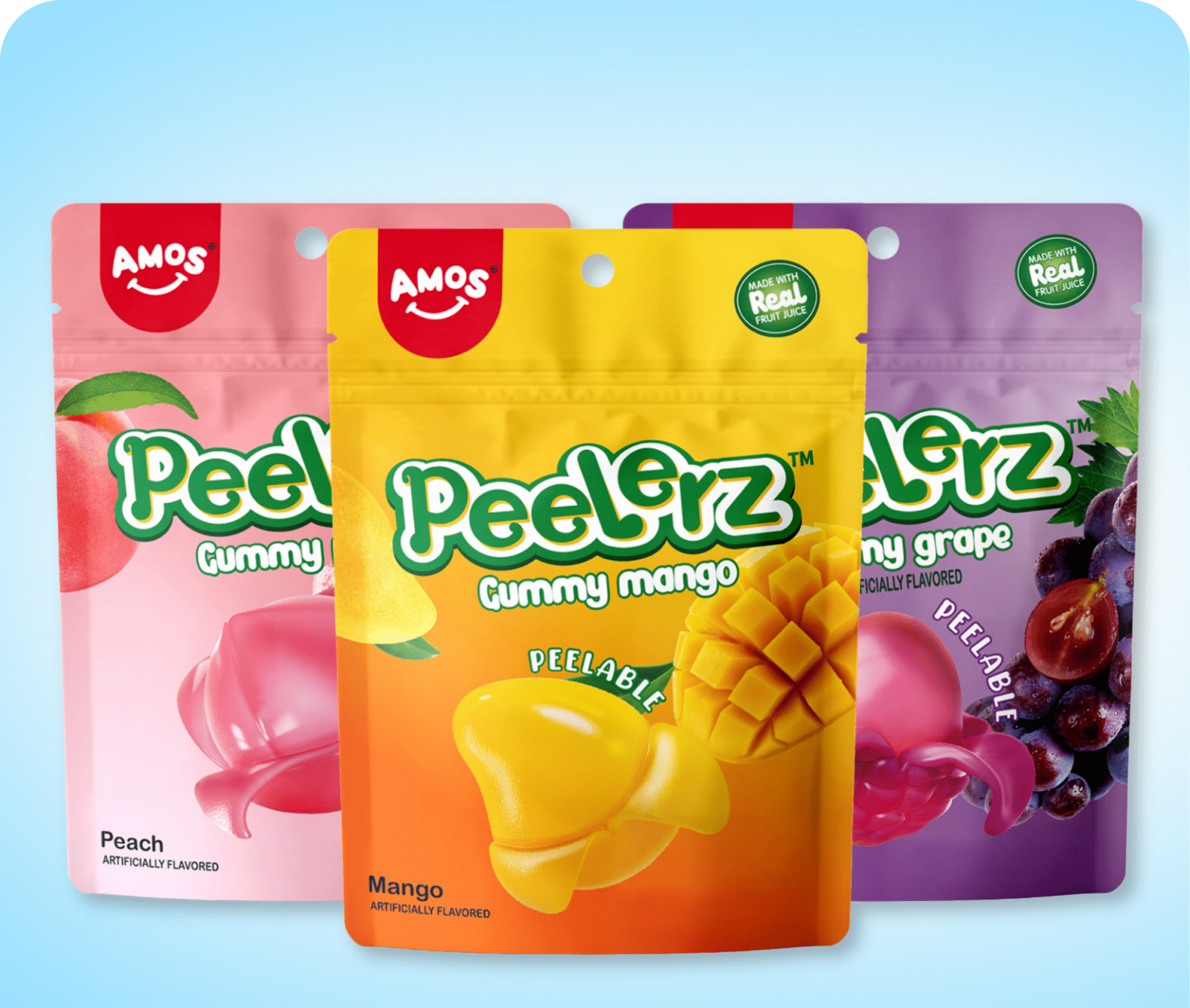 Amos Peelerz gummies – fun peelable fruit candy from Amos Sweets, officially distributed in New Zealand by Zebra International