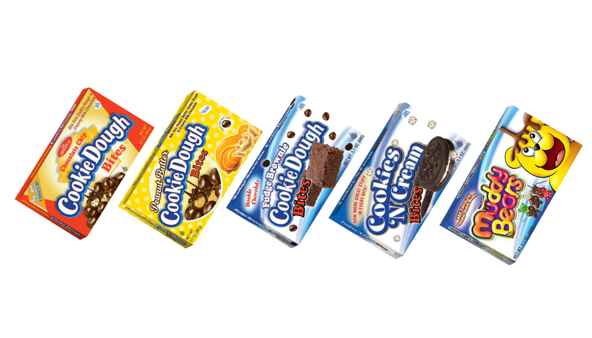 Cookie Dough Bites product range chocolate candy from USA including Chocolate Chip, Birthday Cake, and Cookies and Cream available in New Zealand