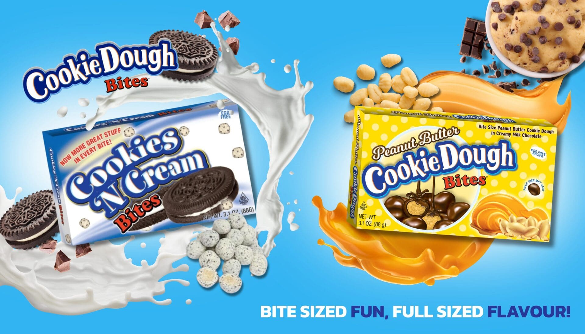 Cookie Dough Bites Cookies and Cream and Peanut Butter flavours chocolate candy from USA available in New Zealand