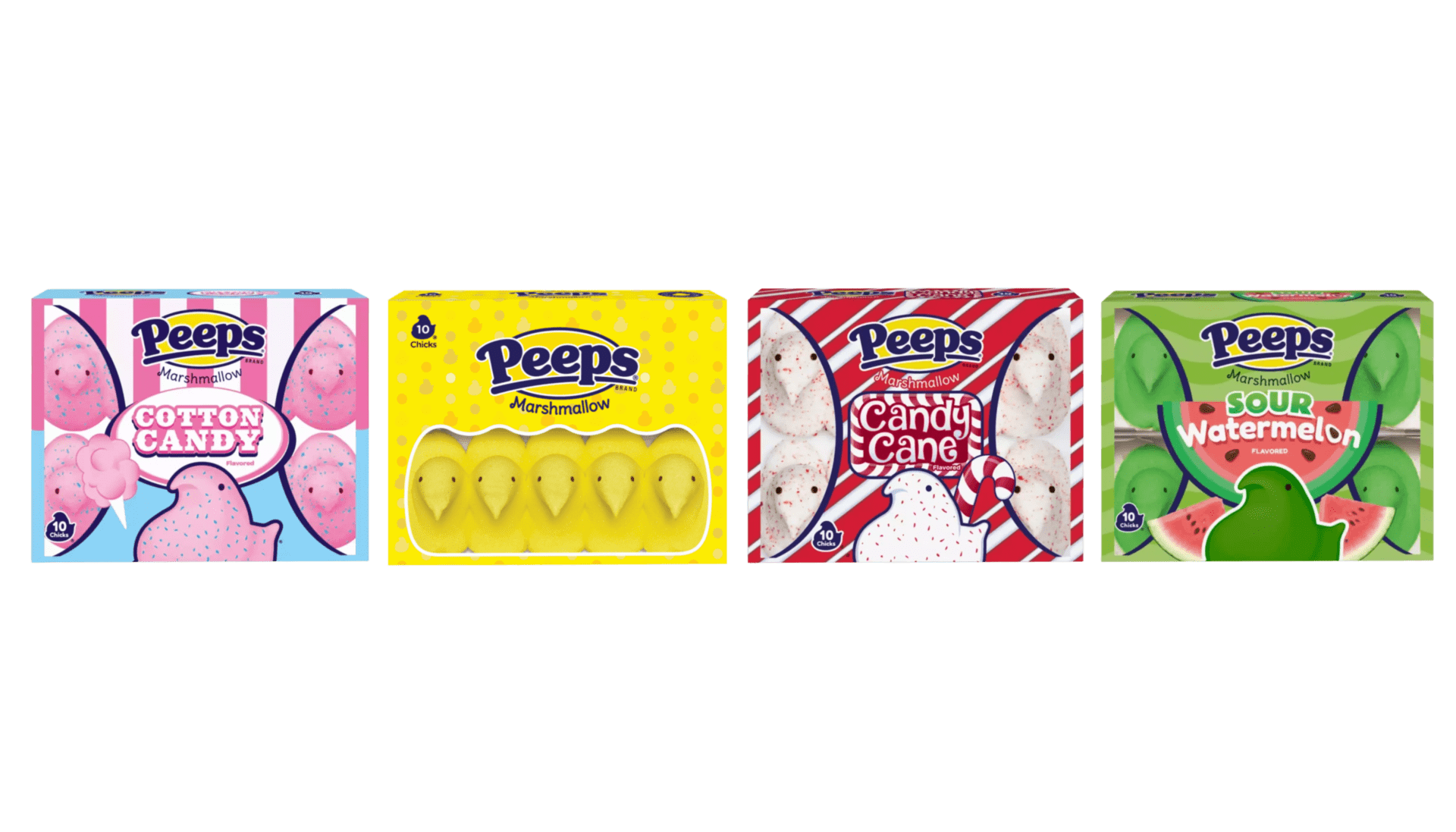 Peeps marshmallow candy products in colourful packs, imported from the USA by Zebra International for New Zealand.