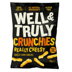 Well & Truly Crunchies Really Cheesy baked corn snacks 30g bag